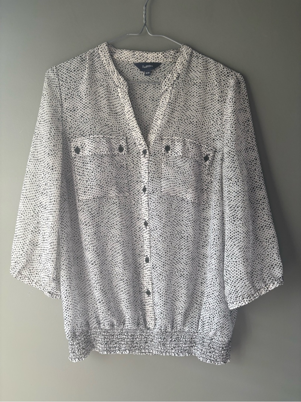 Reitmans Black & White Polka Dot Button Front Blouse Size Medium - Picture 2 of 6